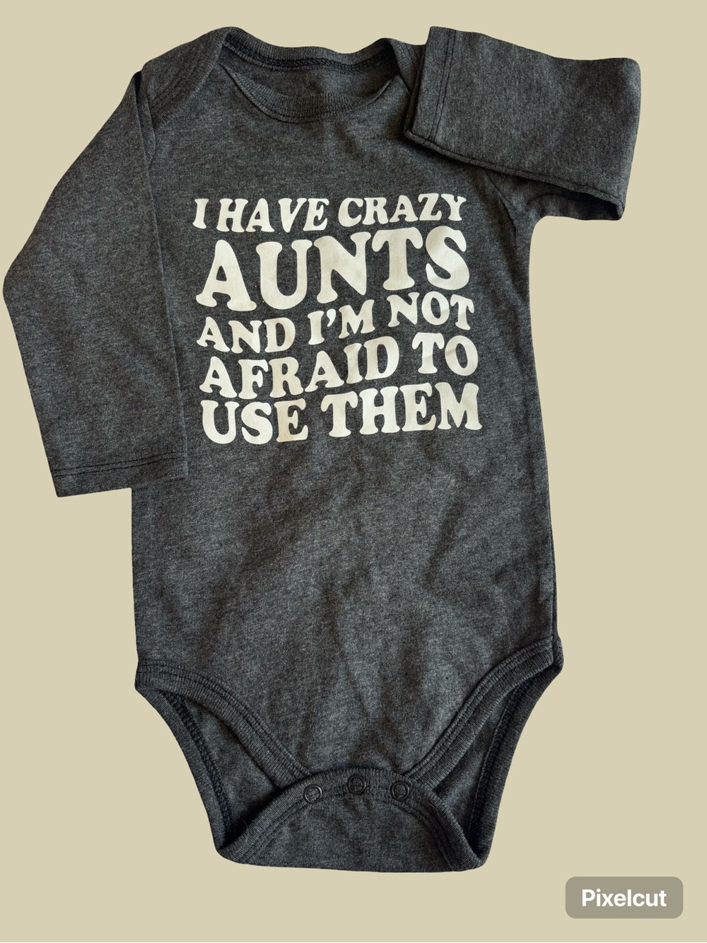 Long-Sleeve Baby One-Piece Bodysuit in Charcoal with White Text